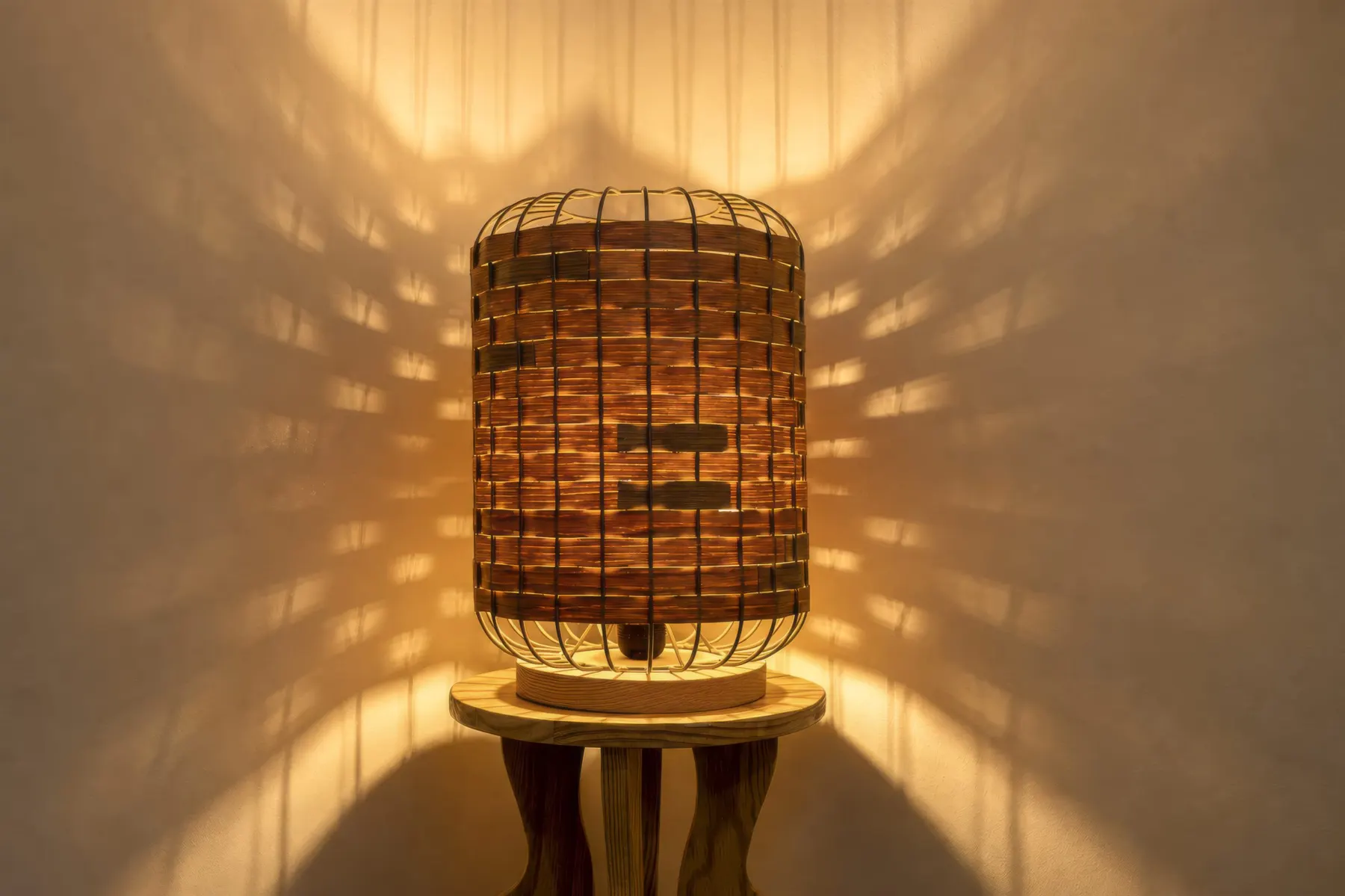 Lampe tressée allumée dans une cabine du Cabinet Tammaia, salon de massage ouvert sur rendez-vous à Villeurbanne